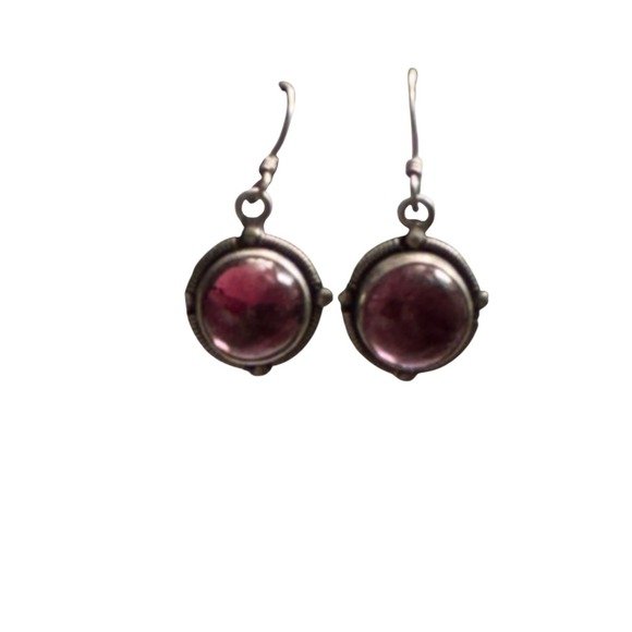 Vintage 925 Sterling Silver Red Cabochon Drop Earrings Garnet Look - Picture 7 of 10